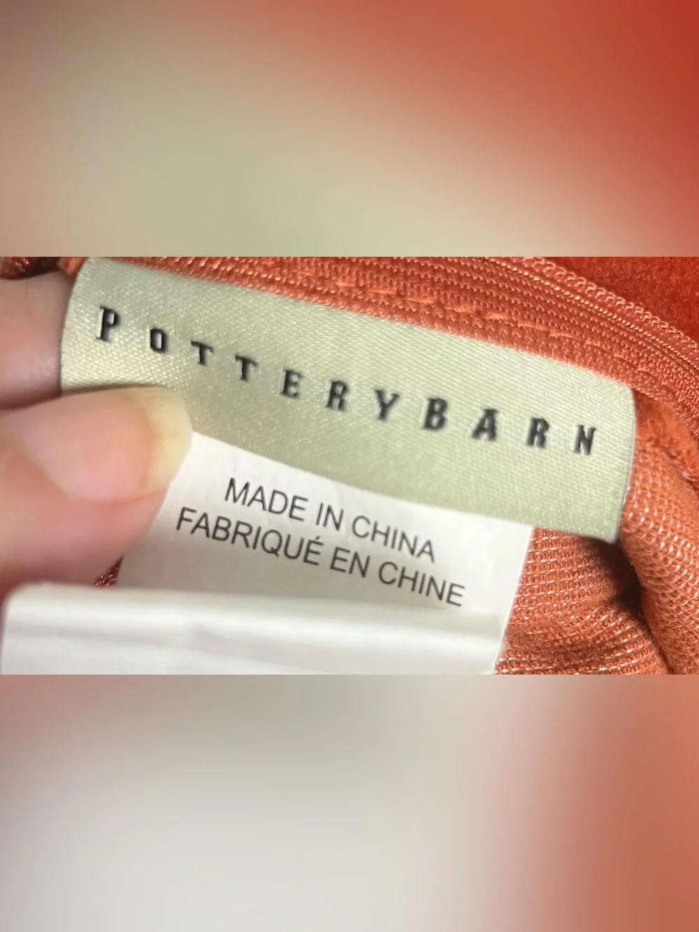 Pottery Barn Velvet Pillow Sham Rust Orange 20” X 20” W/ Zipper EUC